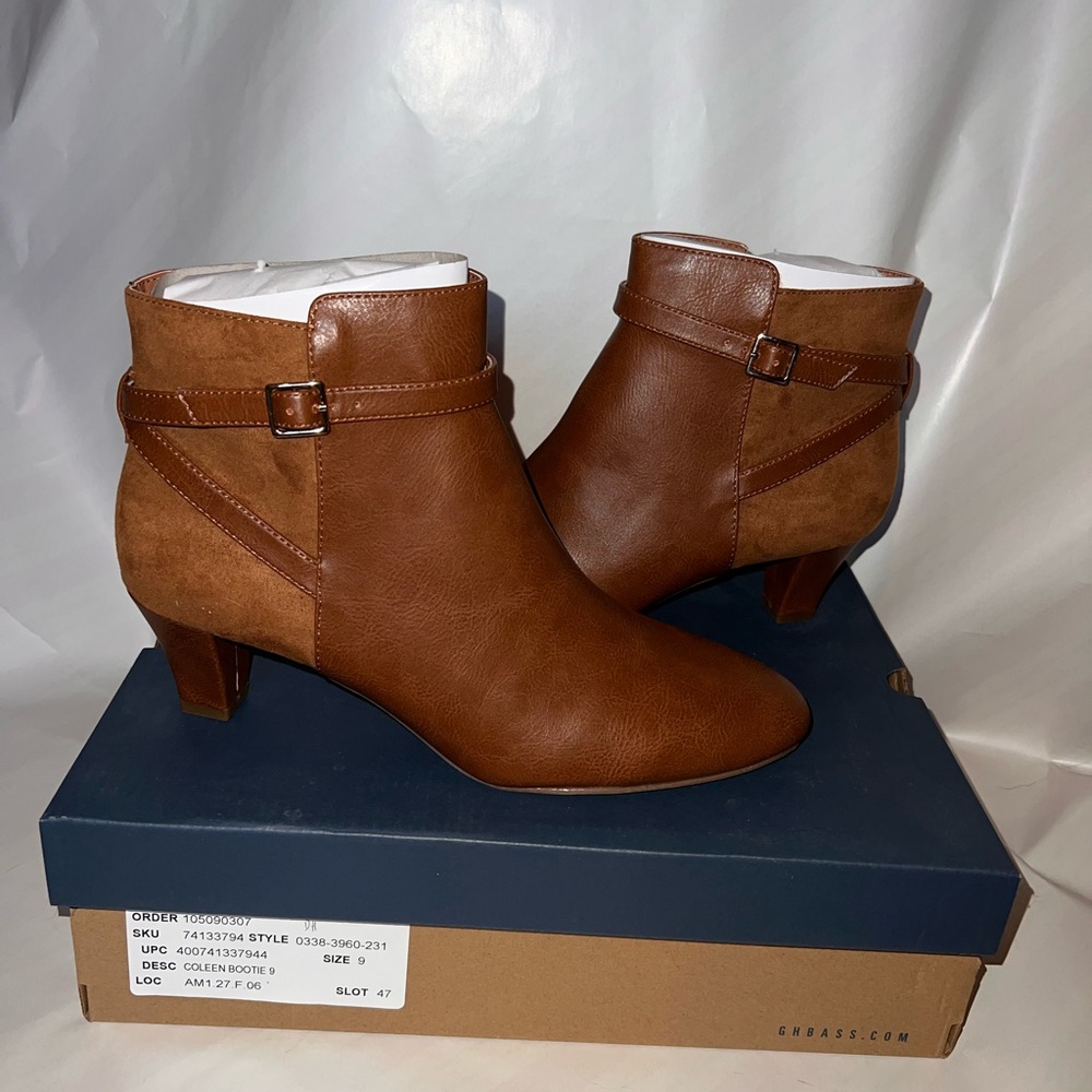 Brand New Bass Real Leather and Suede Heeled Ankle Boots